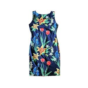 New York & Company Dress Womens Large Floral Sleeveless Midi Vany Cut-Out Shift